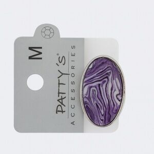 Patty’s Accessories Silver Statement Ring Purple Marbled Oval Stone Size M